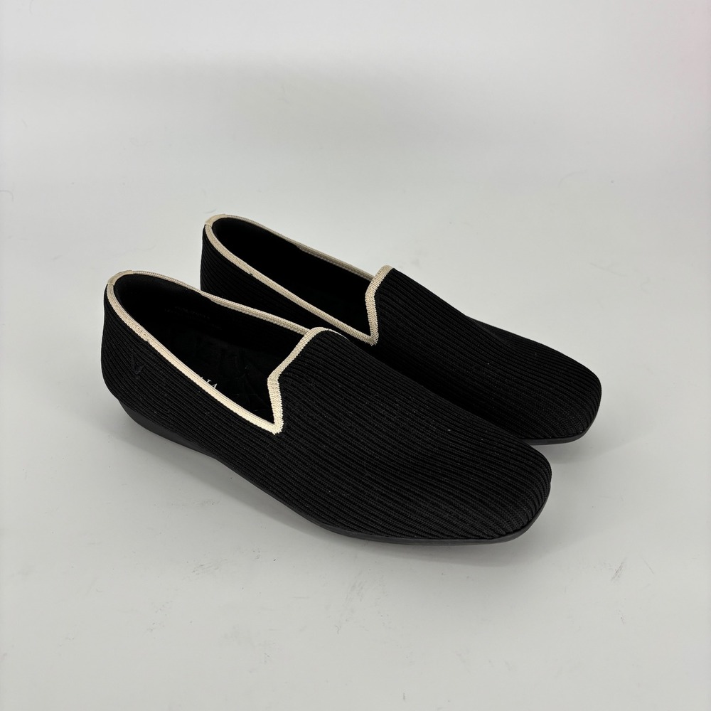 Vivaia Square-Toe Penny Loafer Black Women Size 38.5 Ribbed Knit Slip On Comfort